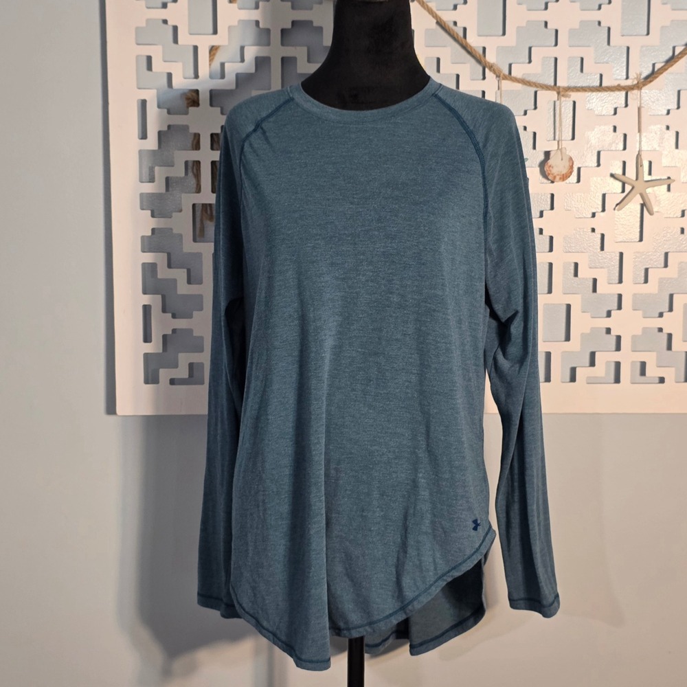 Under Armour Womens Blue Heathered Cutout Back Long Sleeve Activewear Top L